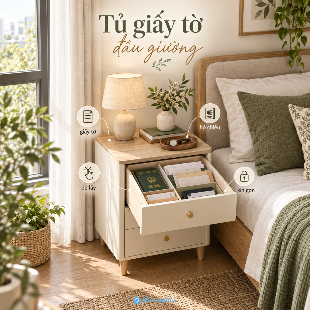 Tủ giấy tờ bảo hành đầu giường giúp sổ nhỏ giấy tờ và hộ chiếu có chỗ cất kín gọn