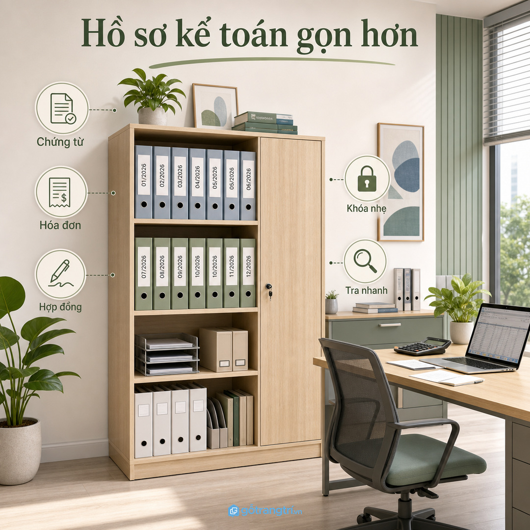 Tủ hồ sơ kế toán giúp chứng từ, hóa đơn và hợp đồng có chỗ cất rõ ràng