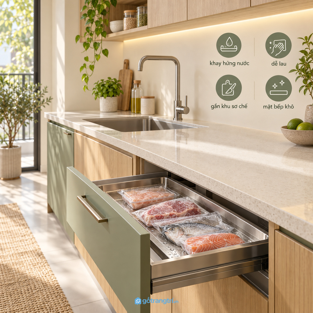 Tủ khay rã đông cho bếp nhỏ giúp thực phẩm đông lạnh có chỗ xử lý sạch và gọn