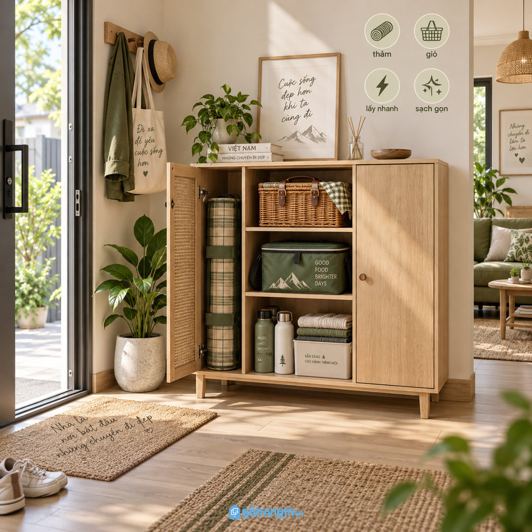 Tủ vật tư đổi trả hàng giúp nhà phố nhỏ gọn hộp sạch băng keo và không nhầm đơn