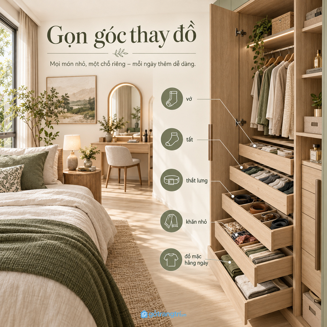 Tủ vớ tất cho phòng ngủ nhỏ gom vớ tất thắt lưng khăn nhỏ và phụ kiện thay đồ về một điểm gọn sạch