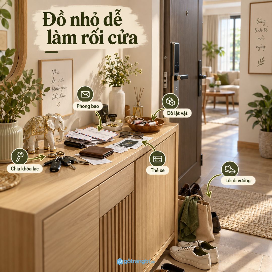 Đồ nhỏ để sai chỗ làm lối vào nhanh rối và mất điểm nhấn