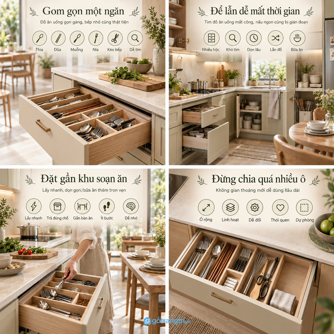 Dụng cụ ăn uống để lẫn làm mỗi bữa dọn bàn mất thời gian