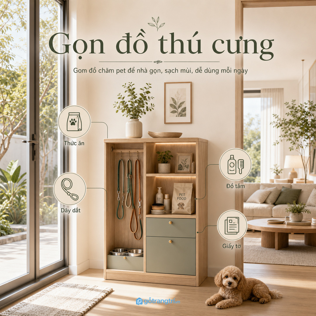 Khay cát đặt lộ khiến căn hộ nhỏ dễ có mùi và cát vương ra sàn