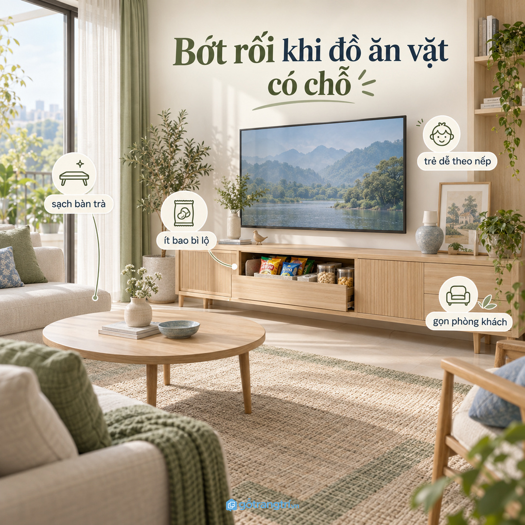 Bánh kẹo để rải trên bàn trà làm phòng khách nhanh rối và khó lau