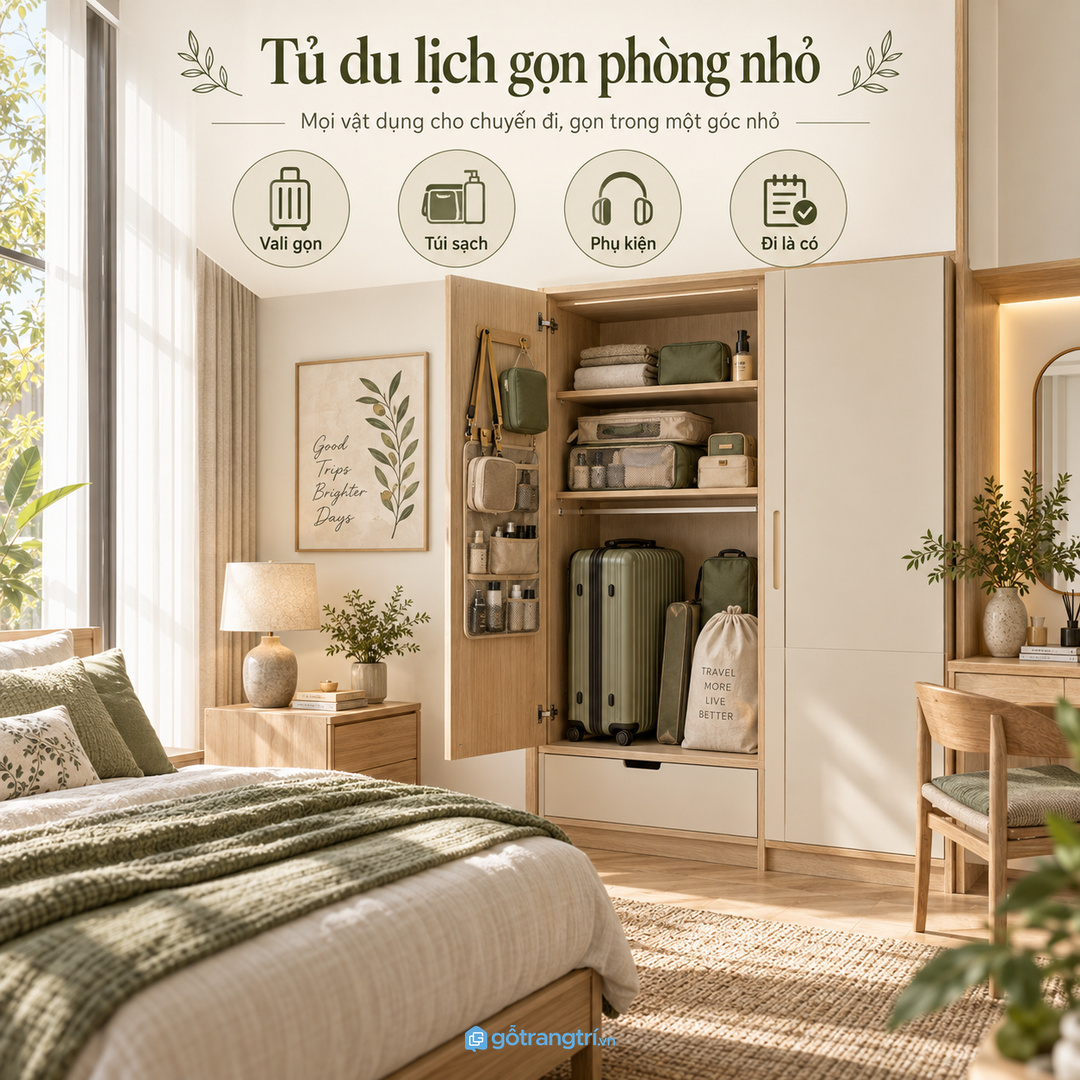Đồ du lịch để rải trong tủ áo và gầm giường khiến mỗi lần đi xa phải tìm lại từ đầu
