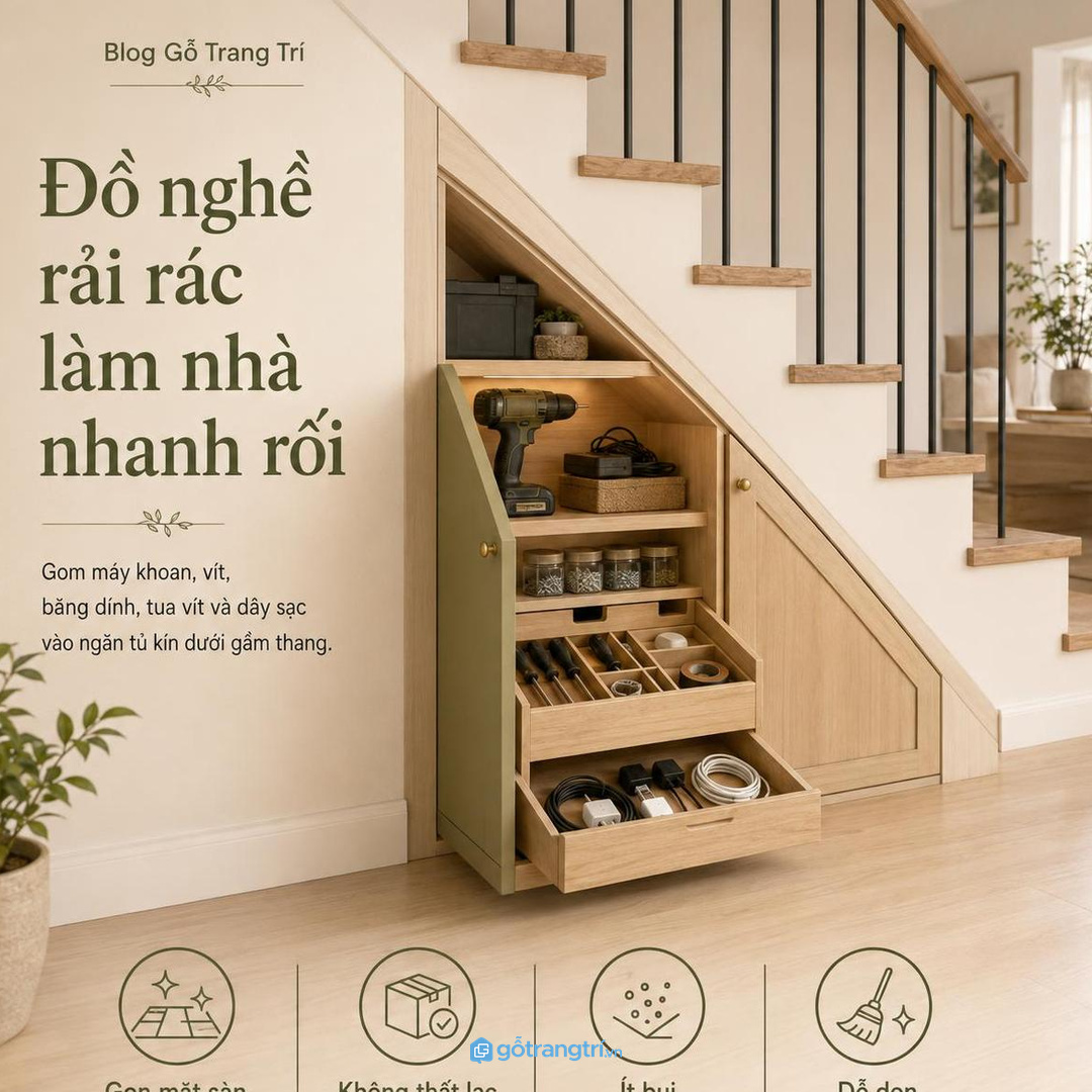 Đồ nghề để rải rác làm nhà nhanh rối và khó tìm khi cần