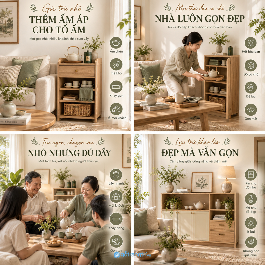 Đồ tiếp khách để rải trên bàn trà làm phòng khách nhỏ nhanh bừa