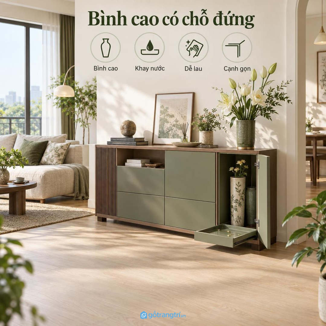 Bình cao kéo và khay nước cần được đo trước để tủ không thiếu khoang sử dụng