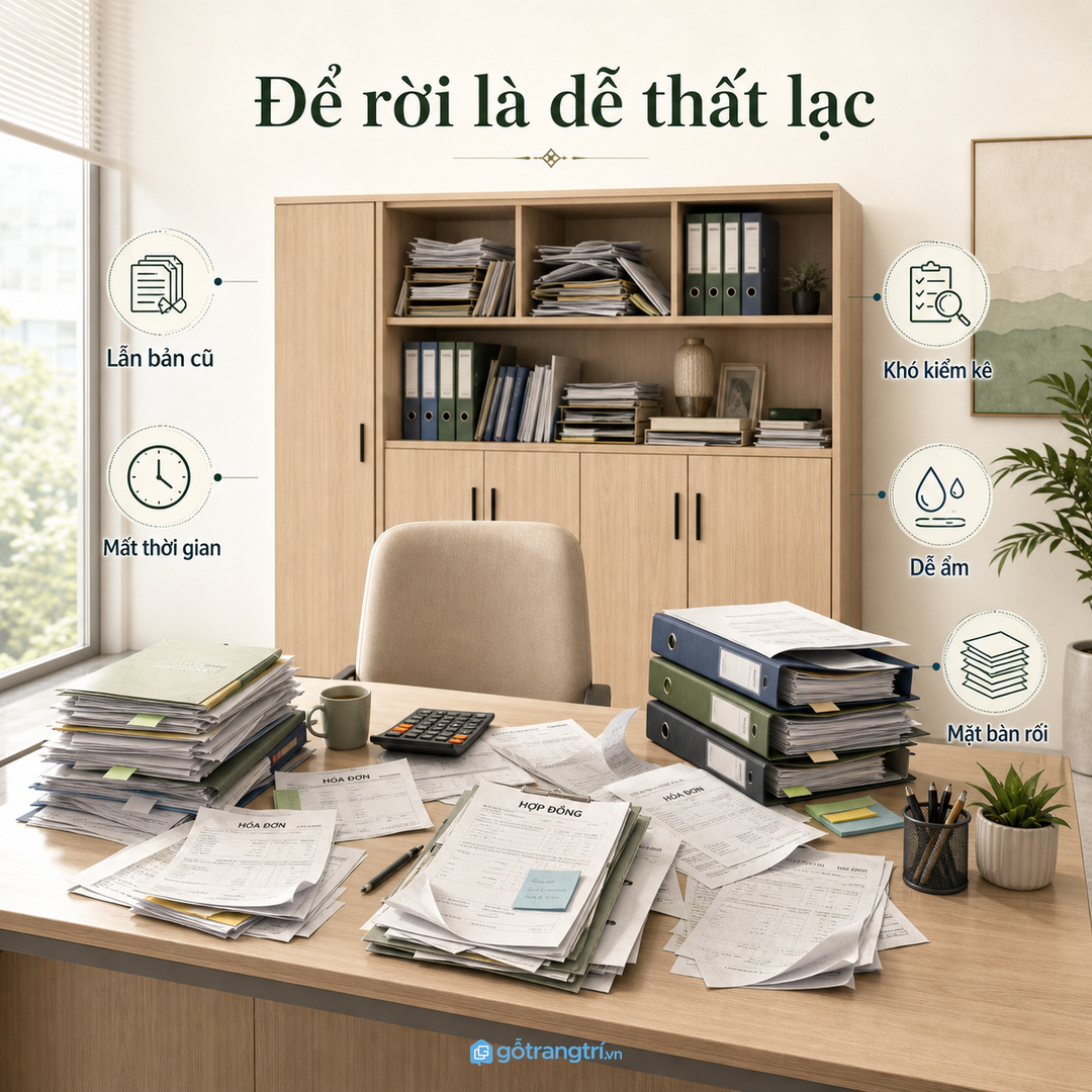 Hồ sơ để rời khiến mặt bàn rối và dễ thất lạc giấy quan trọng