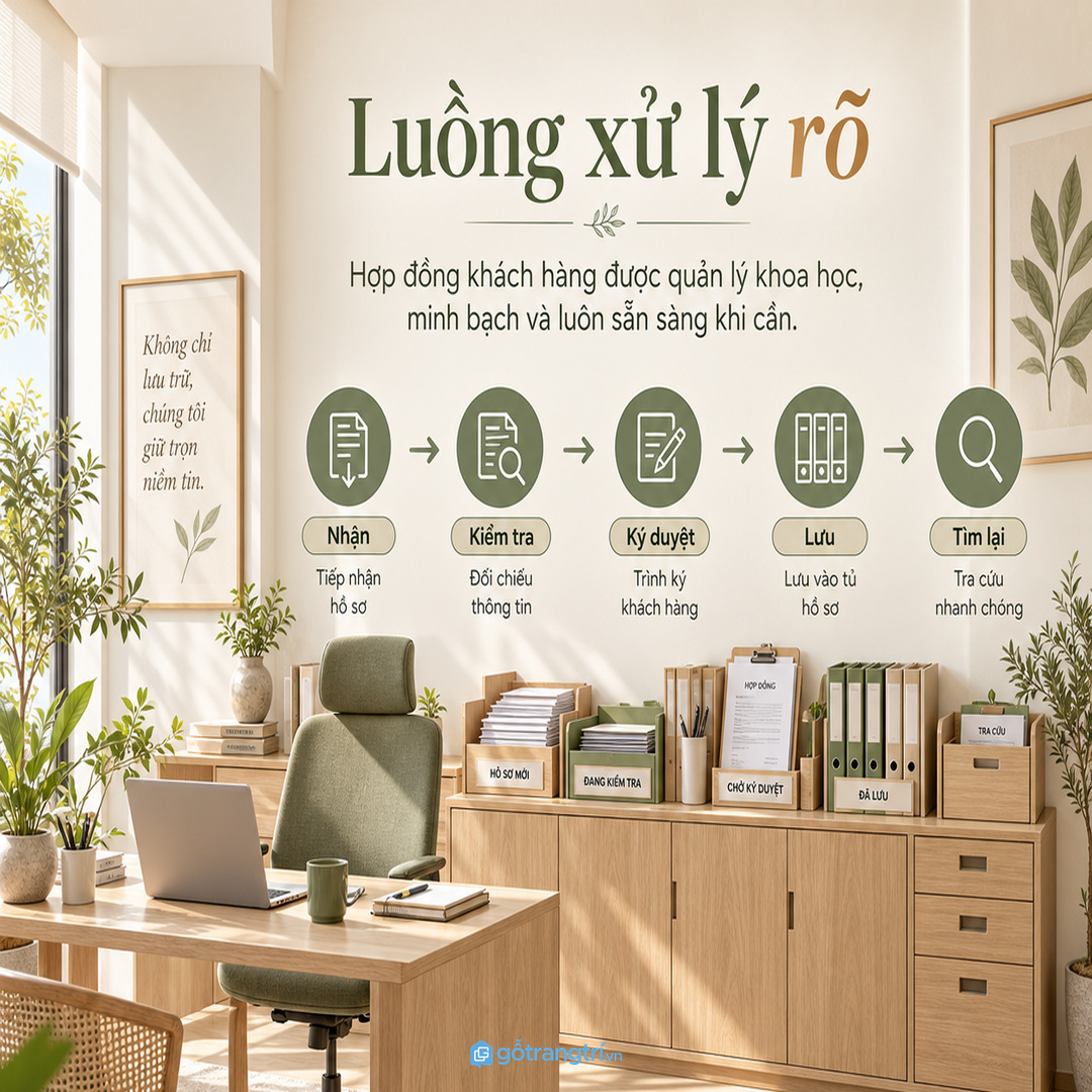 Hợp đồng để rải trên bàn làm quầy tư vấn nhanh rối và dễ thất lạc giấy quan trọng