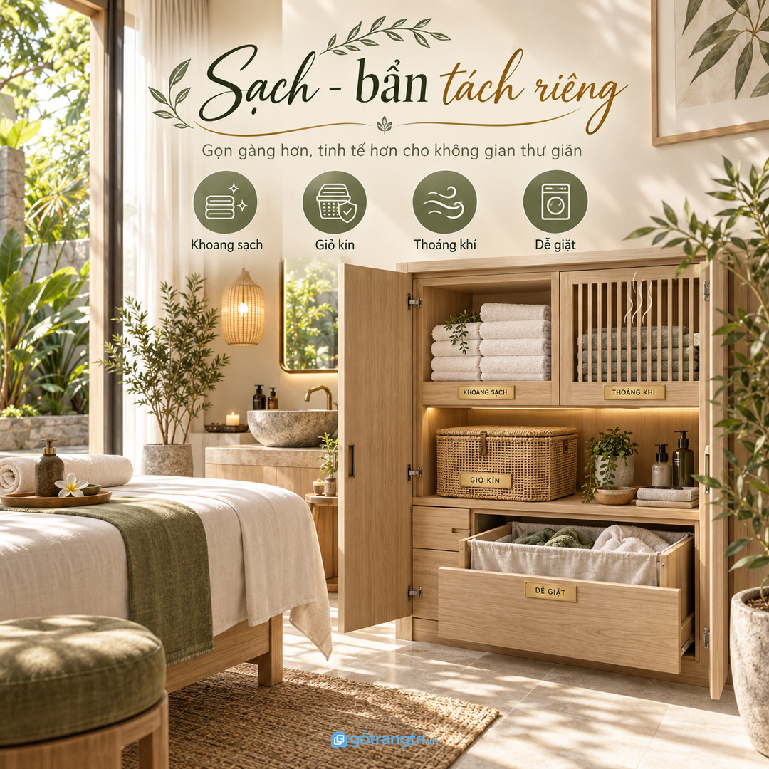 Khăn spa không nên nằm lộ làm phòng thư giãn mất cảm giác sang