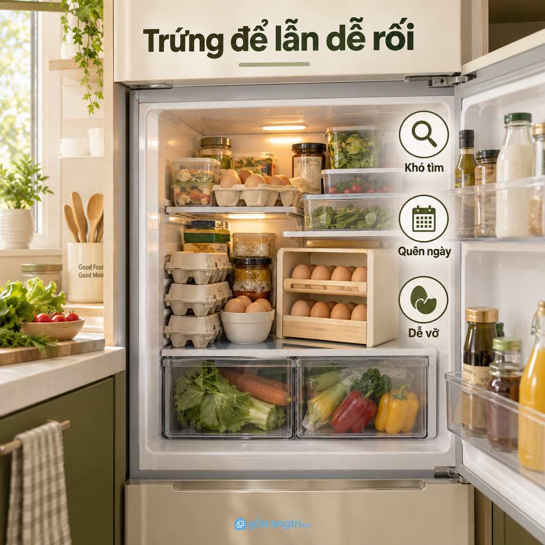 Trứng để lẫn làm ngăn lạnh nhanh rối và khó kiểm soát ngày mua