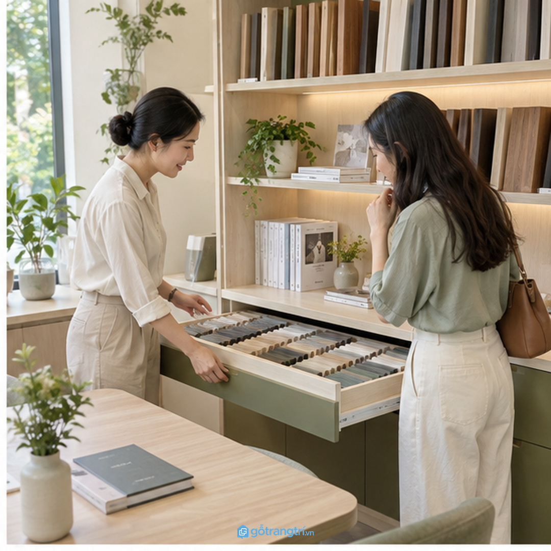 Mẫu vật liệu để rải trên bàn làm khách khó so sánh và nhân viên khó tìm đúng mã