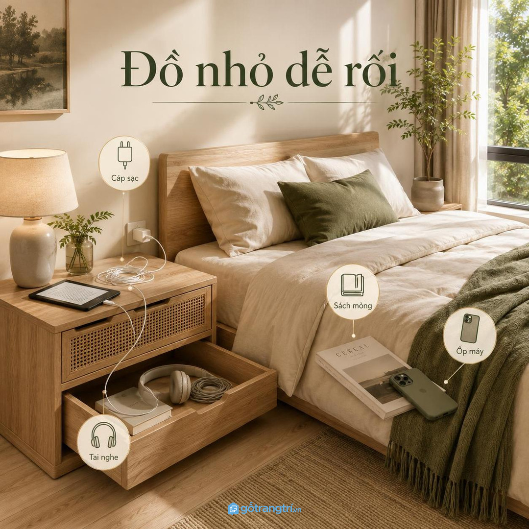 Thiết bị nhỏ nhưng dễ làm phòng ngủ rối nếu thiếu hộc cất riêng