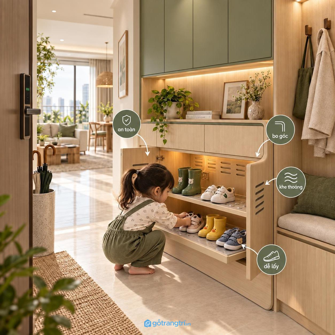 Giày ẩm để ngay cửa làm lối vào nhanh rối và dễ có mùi