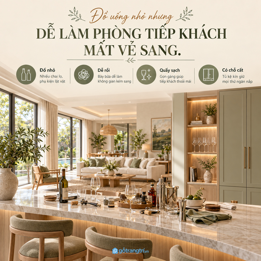 Đồ uống nhỏ để rải quanh quầy làm phòng tiếp khách nhanh mất vẻ sang