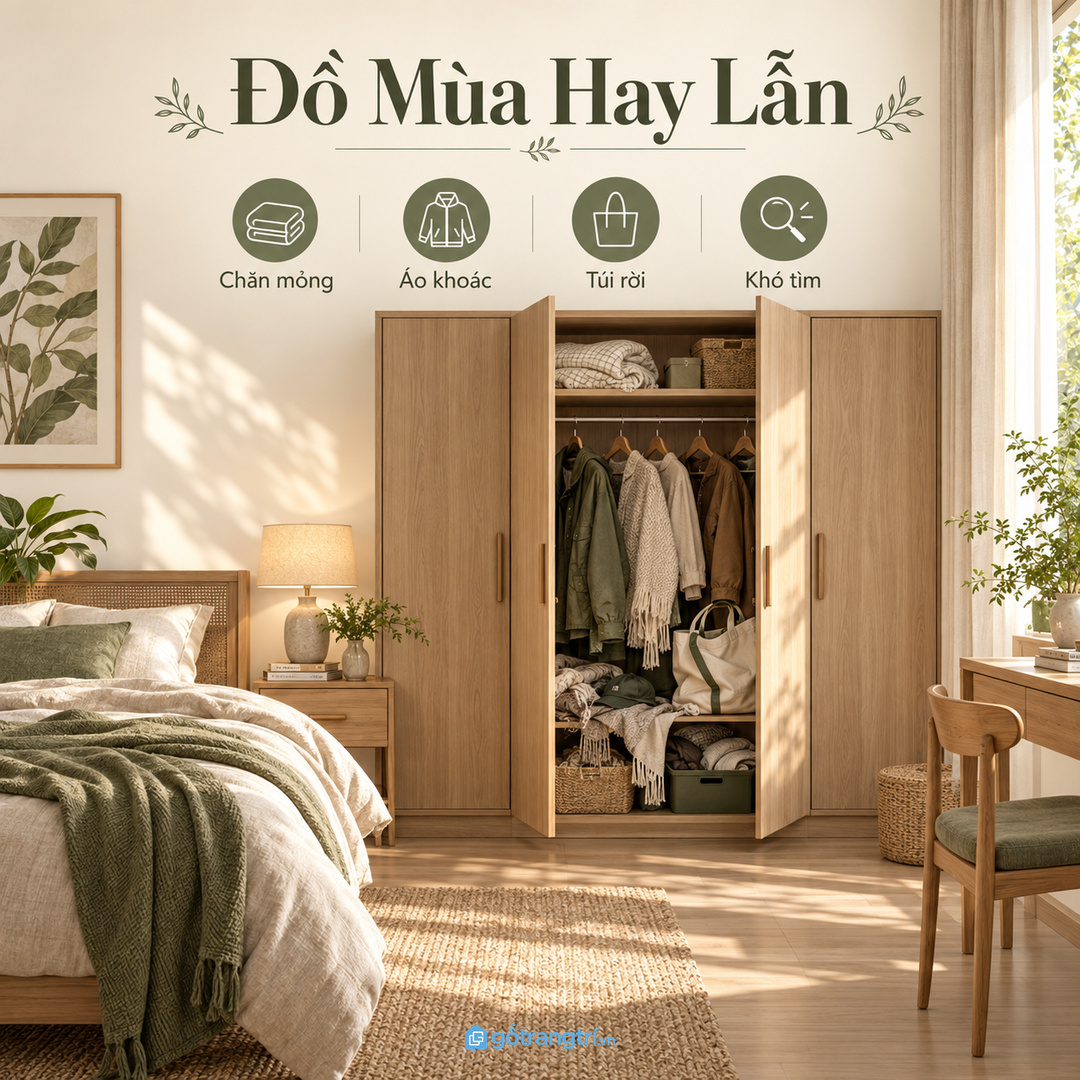 Đồ mùa để lẫn trong tủ áo làm mỗi lần đổi mùa khó tìm và phòng nhanh rối