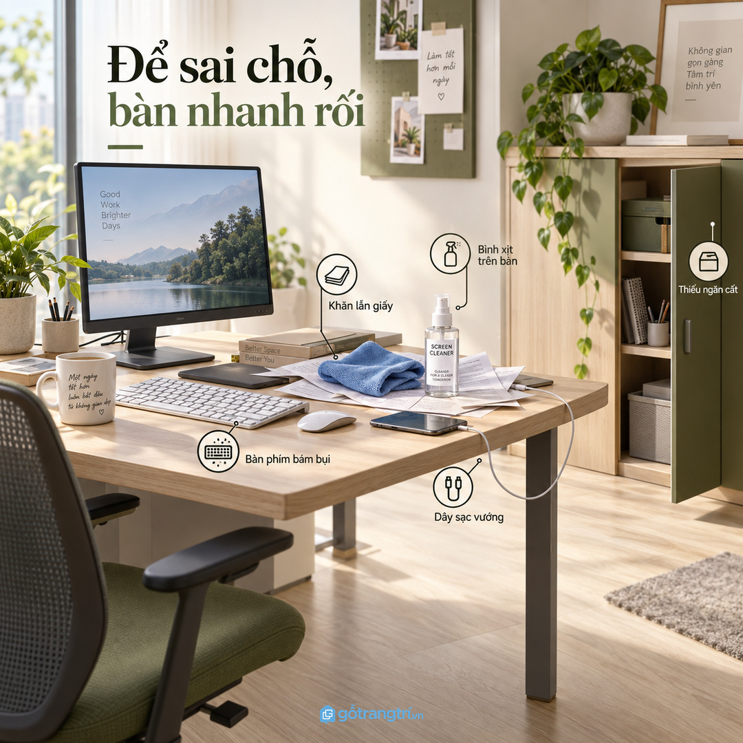 Đồ vệ sinh nhỏ để sai chỗ làm bàn làm việc nhanh rối