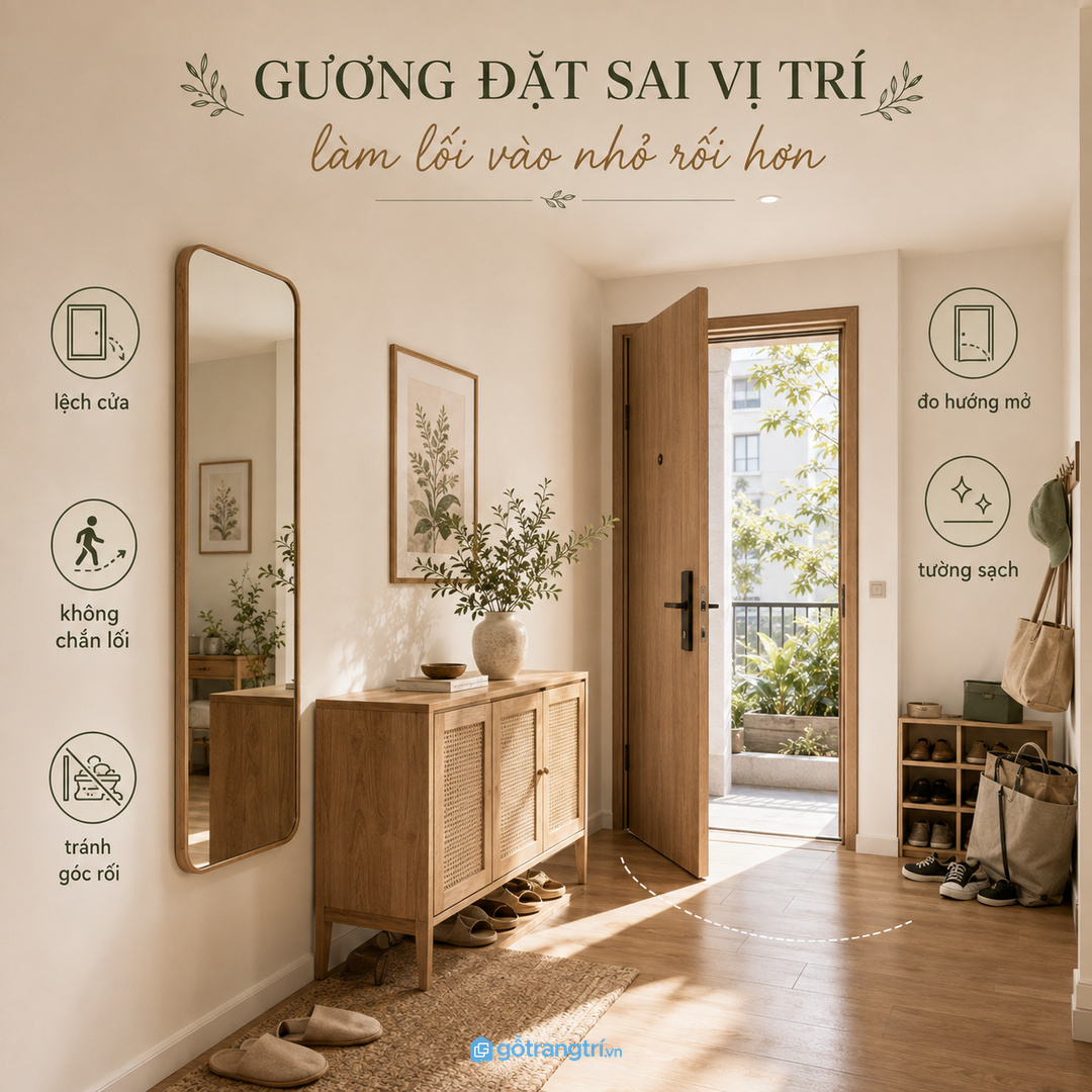 Gương đặt sai vị trí dễ làm lối vào nhỏ rối và nặng mắt
