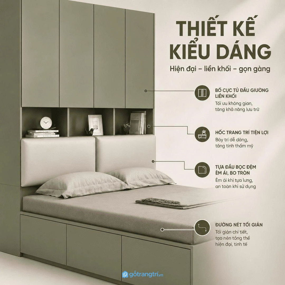Kệ đầu giường tích hợp giúp giảm bớt tab rời và đồ đặt tạm