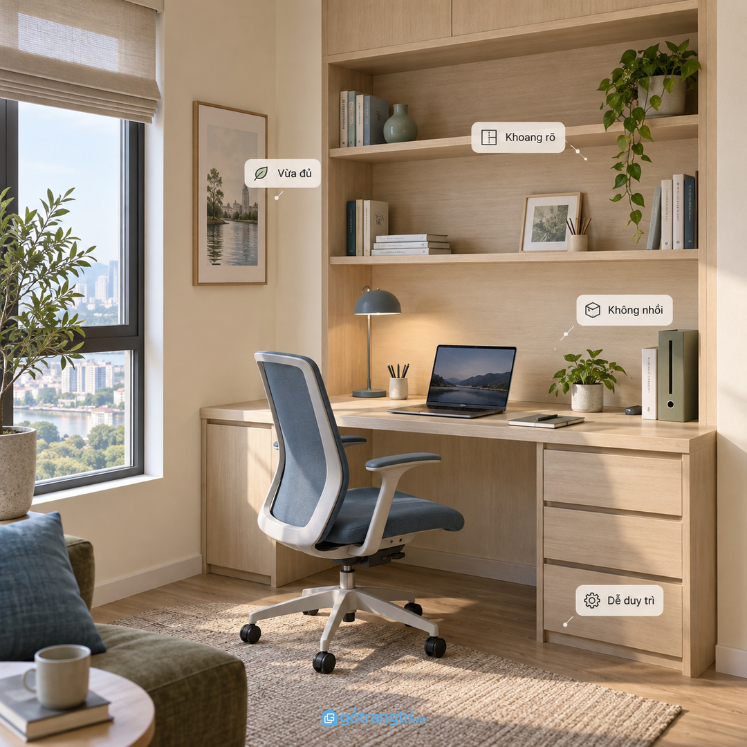 Kệ hồ sơ cạnh bàn giúp tài liệu nằm trong tầm tay khi làm việc