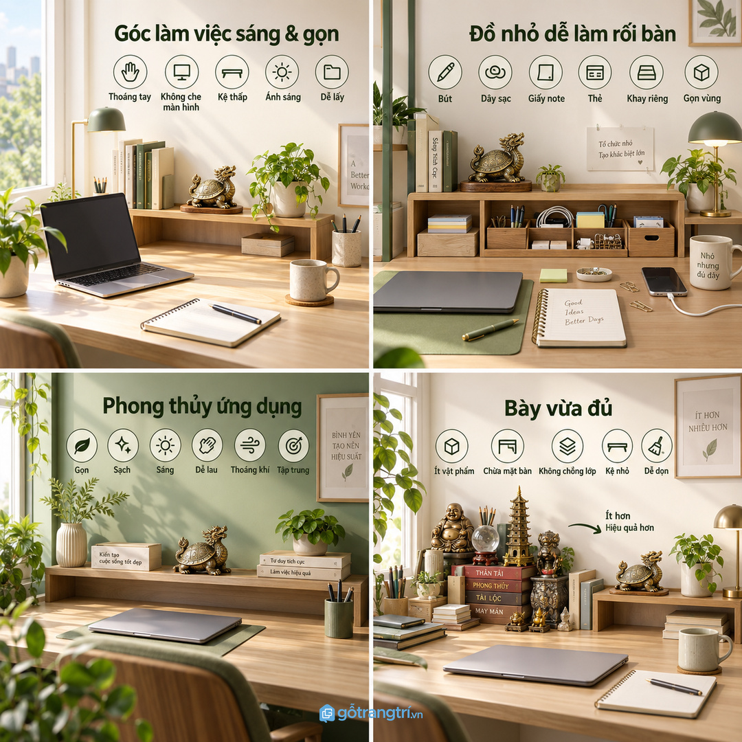 Đồ nhỏ để lẫn trên bàn làm góc làm việc nhanh rối và khó tập trung