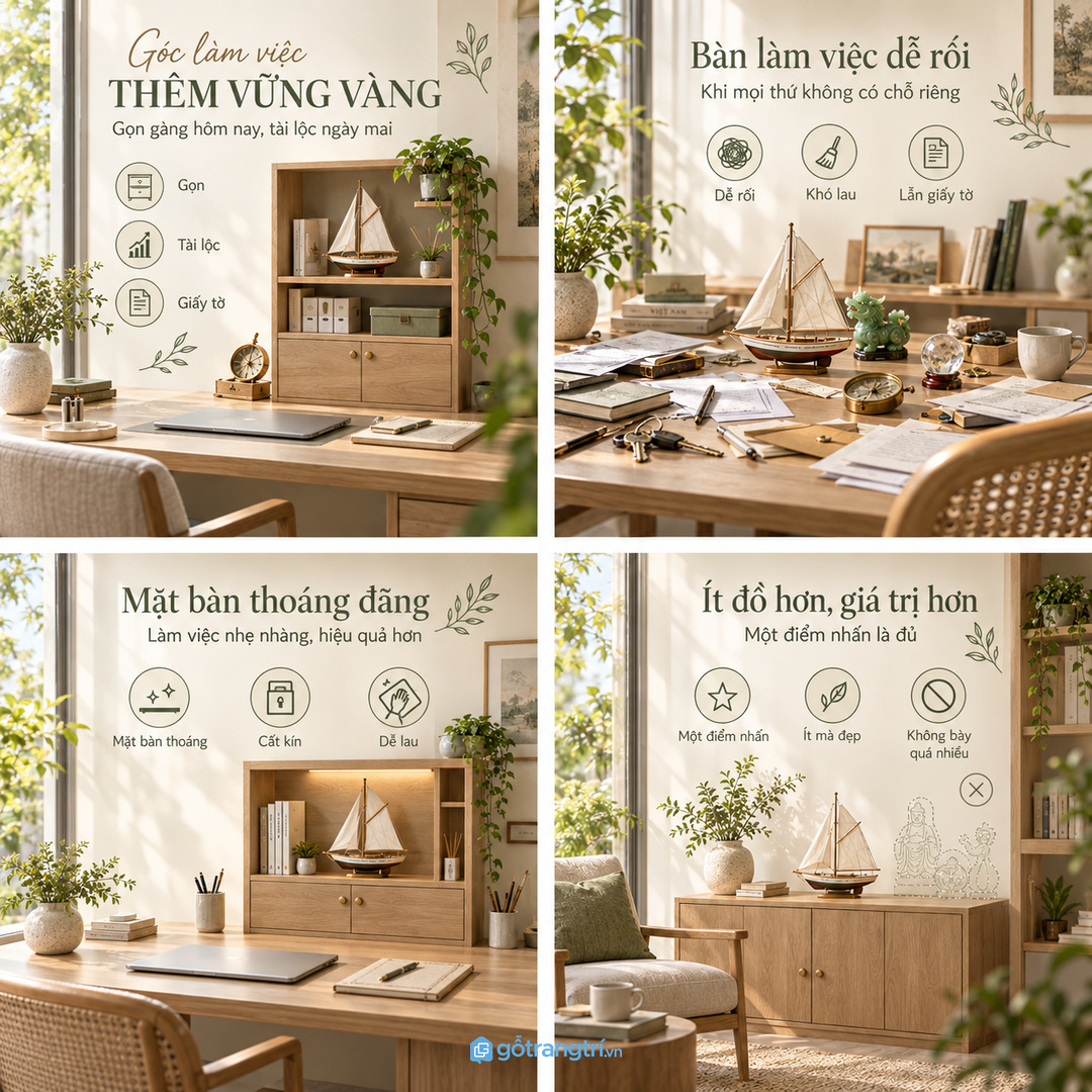 Kệ riêng giúp thuyền buồm có điểm nhấn và mặt bàn sáng sạch hơn