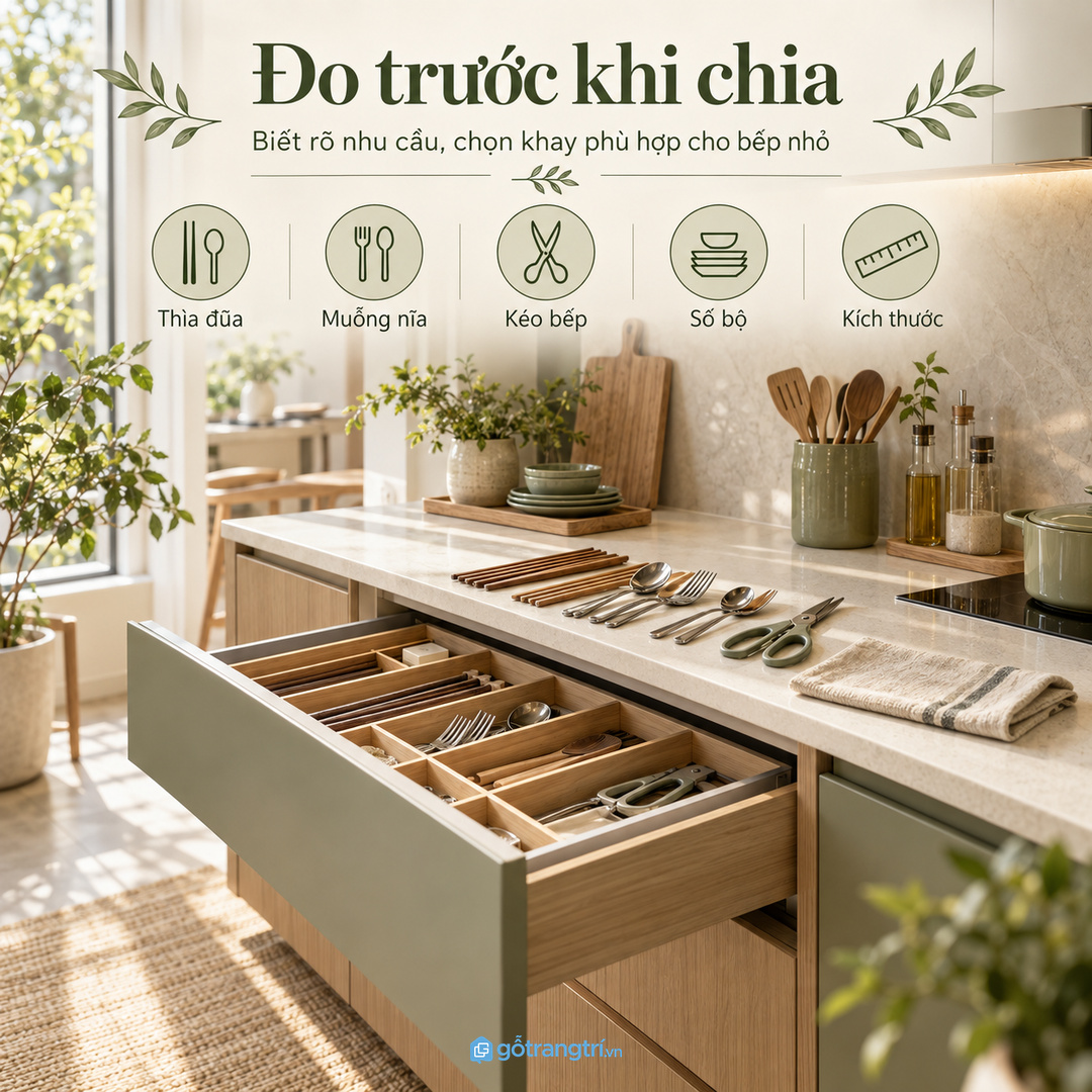 Vị trí ngăn kéo gần khu soạn ăn giúp lấy nhanh và trả đồ đúng chỗ