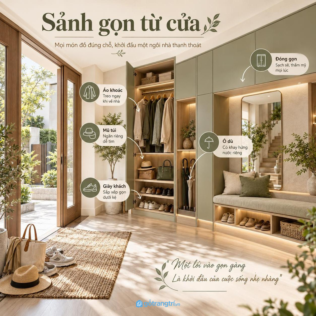 Đừng để sảnh thành kho tạm vì móc mở và kệ trống chất quá nhiều đồ