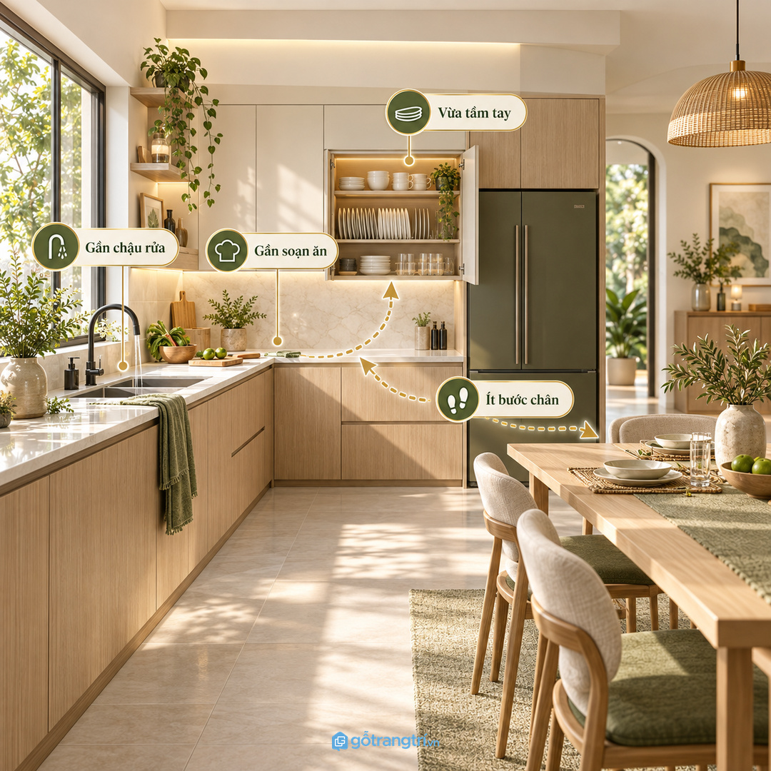 Vị trí tủ bát quyết định bếp có dễ dùng mỗi ngày không
