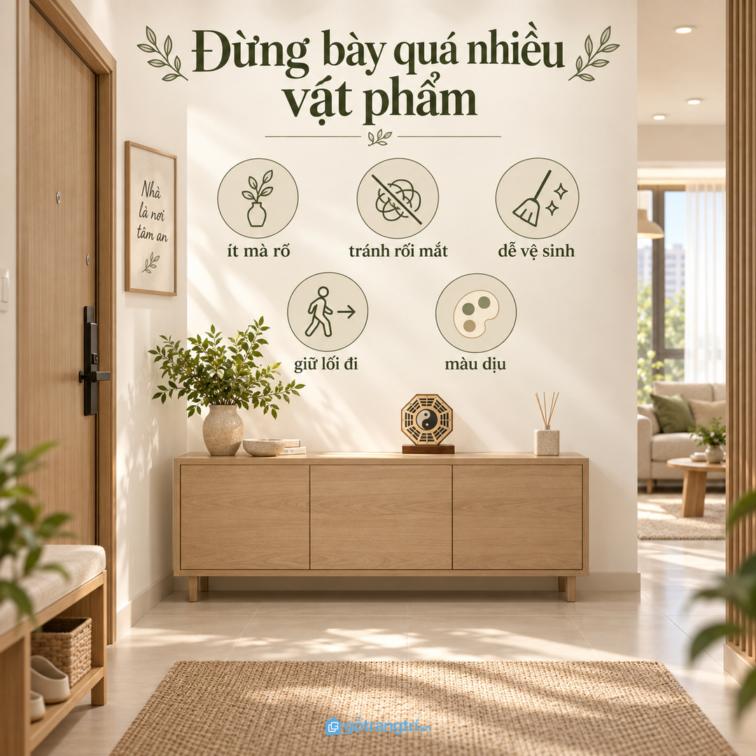 Bày quá nhiều vật phẩm làm mảng cửa nhanh nặng mắt và khó vệ sinh