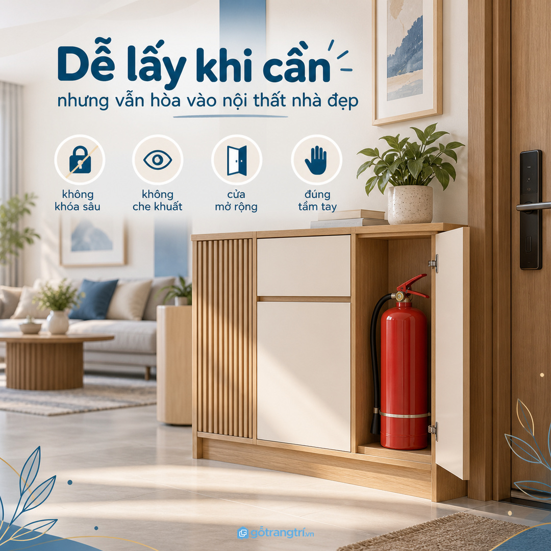 Bình chữa cháy cần dễ lấy nhưng vẫn hòa vào nội thất nhà đẹp