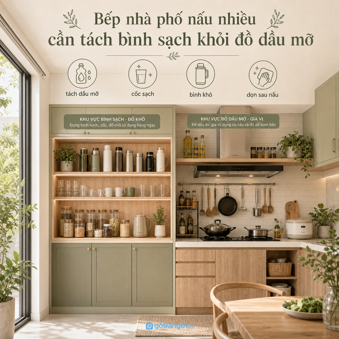 Khoang riêng giúp bình sạch tách khỏi dầu mỡ, gia vị và đồ nấu