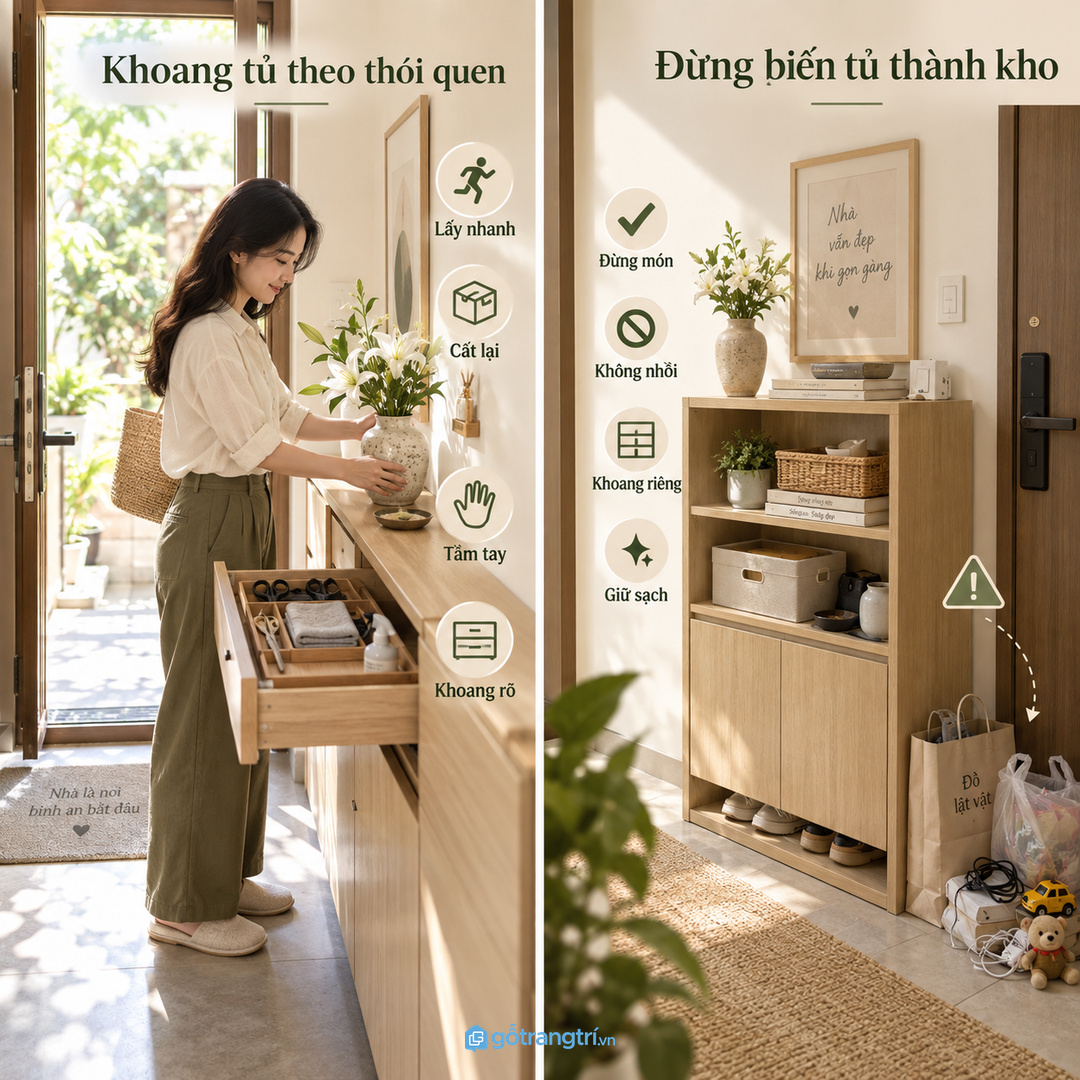 Khoang tủ theo thói quen giúp lấy đồ chăm hoa nhanh hơn