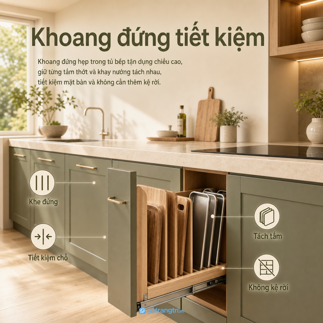 Khoang đứng hẹp giúp tiết kiệm mặt bàn và không cần thêm kệ rời