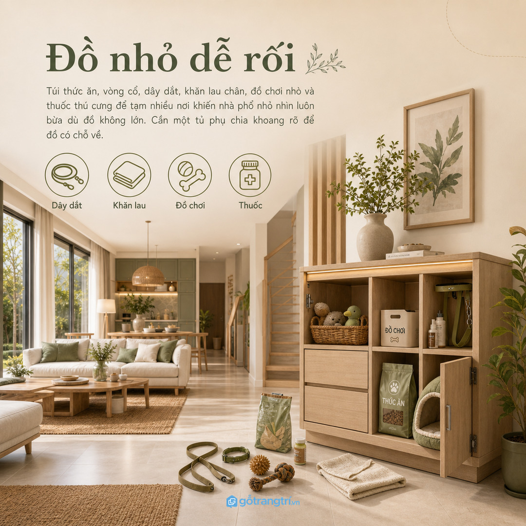 Đồ thú cưng cần khoang riêng để không lẫn đồ sinh hoạt