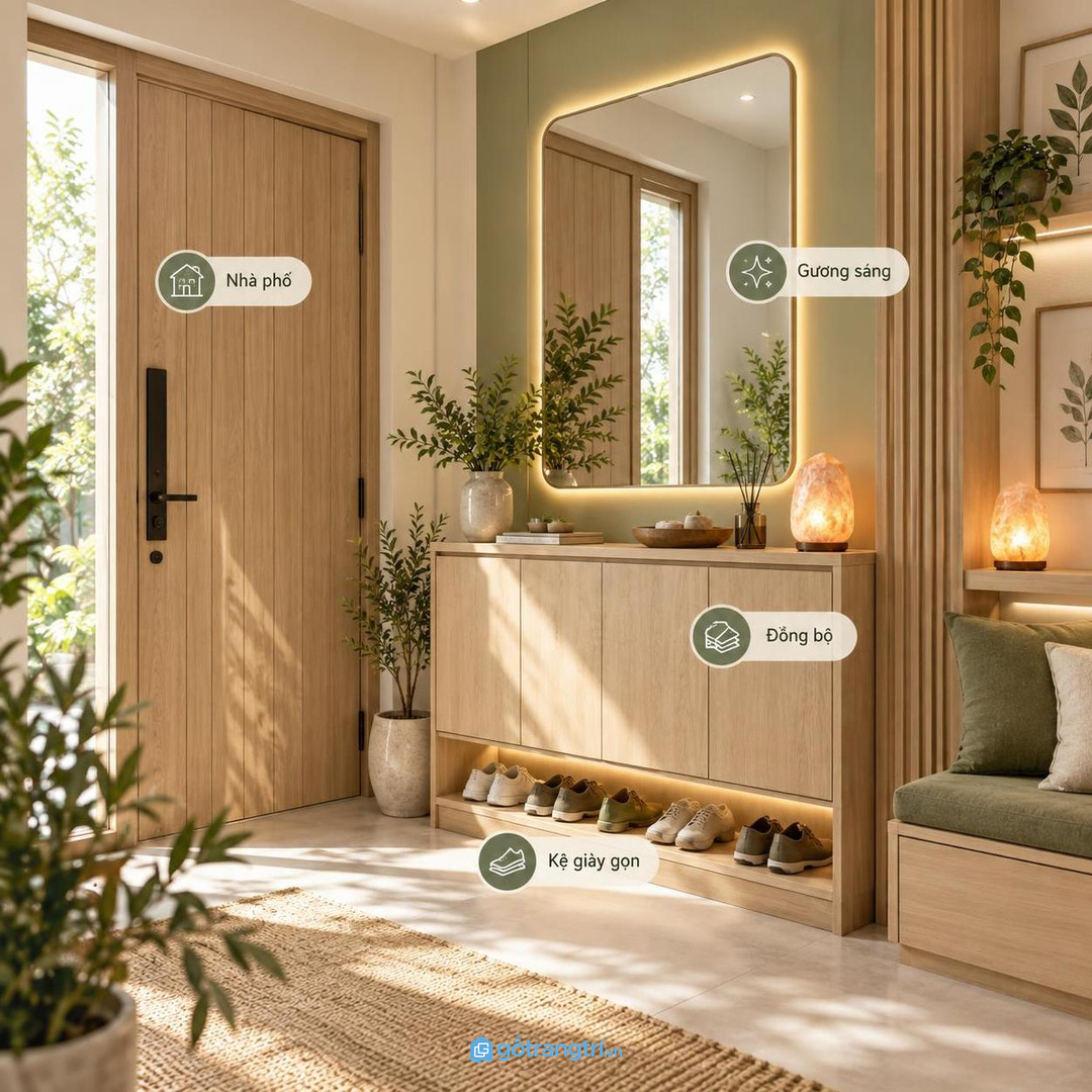 Ánh sáng ấm cần vị trí tủ đúng tầm nhìn và không vướng cửa