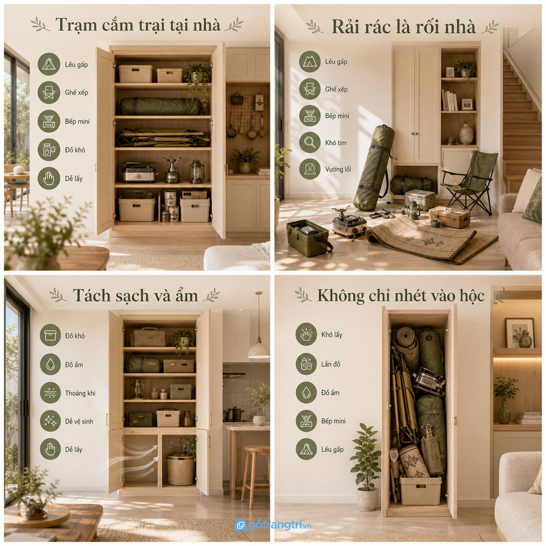 Đồ vừa đi về nên tách vùng sạch với vùng cần lau phơi