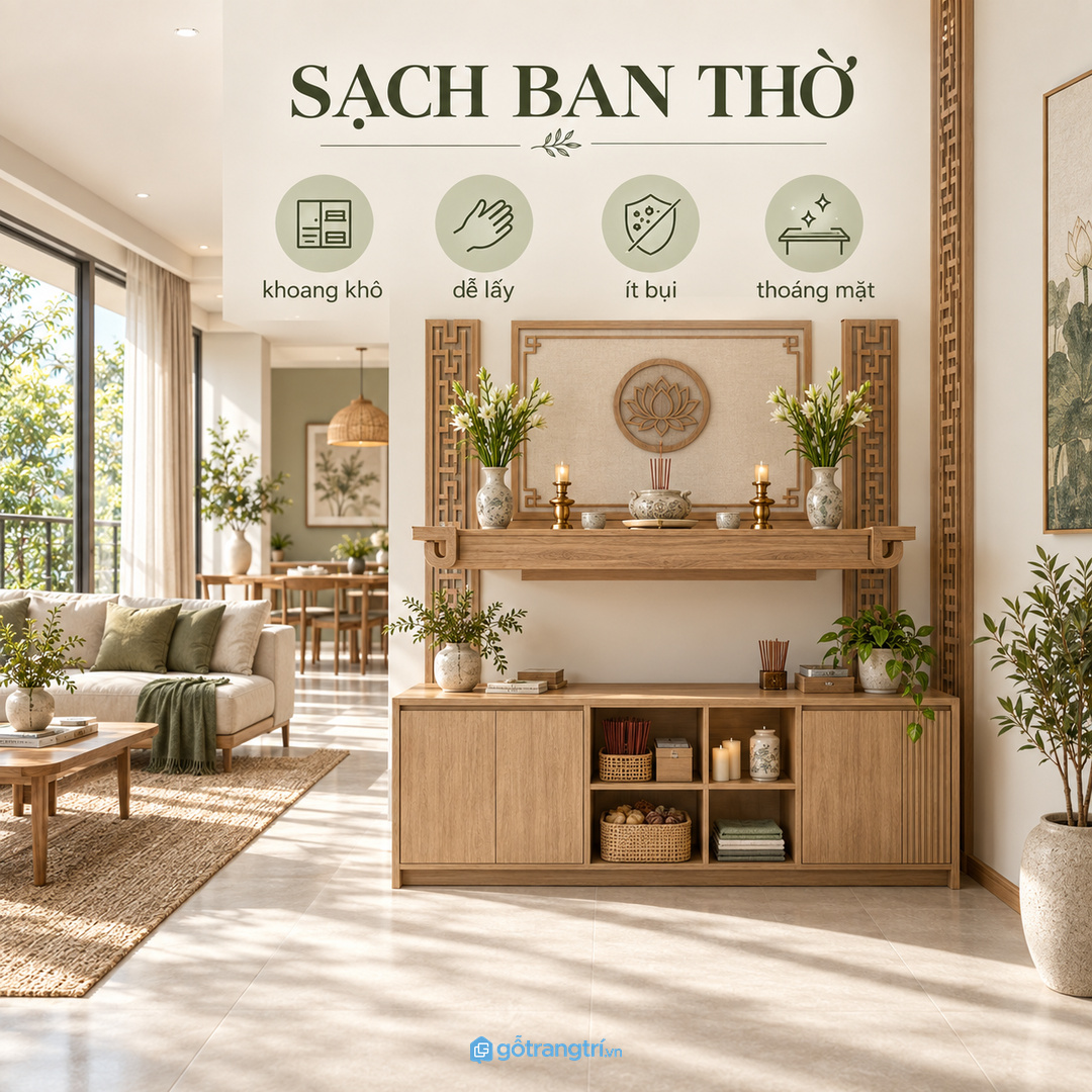 Ban thờ sạch hơn khi đồ lễ có khoang riêng khô thoáng