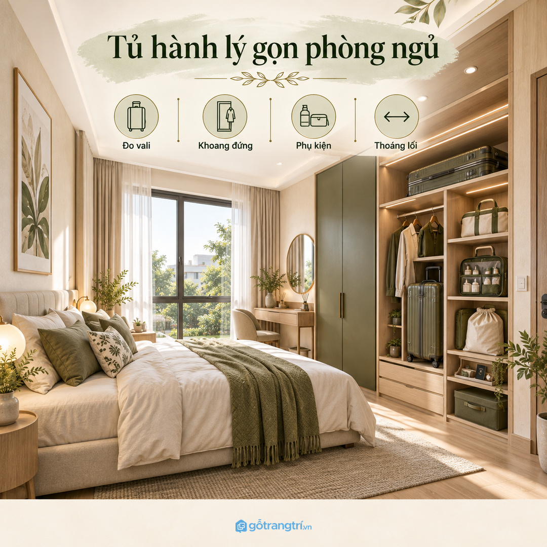 Vali và túi phụ kiện cần tách khỏi quần áo mặc hằng ngày để phòng ngủ luôn sạch mắt