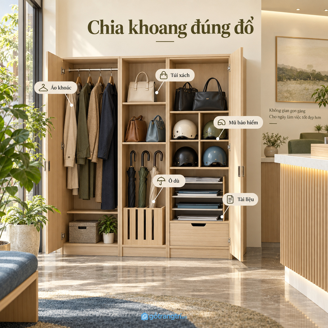 Chia khoang đúng đồ giúp khách gửi túi áo mũ ô dù và tài liệu dễ hơn