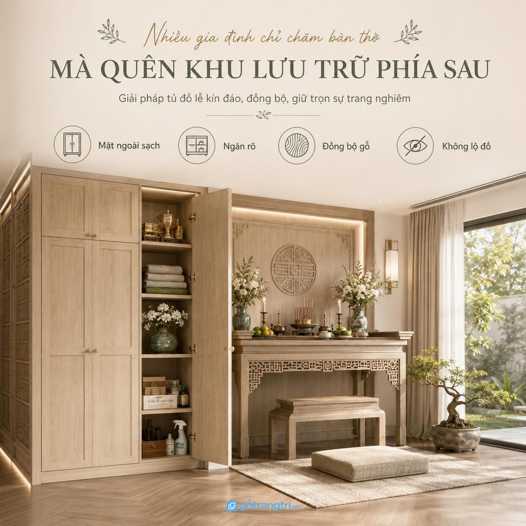 Hương đèn giấy lễ và khăn phủ nên có khoang riêng để sạch mùi và dễ kiểm
