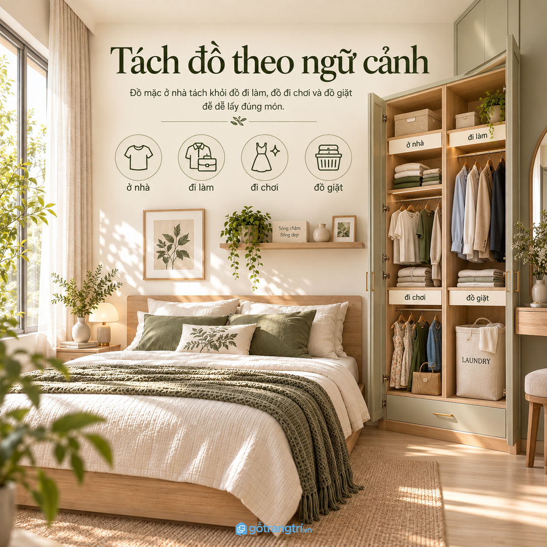 Tách đồ mặc nhà khỏi đồ đi làm đồ đi chơi và đồ giặt giúp tủ áo dễ dùng hơn