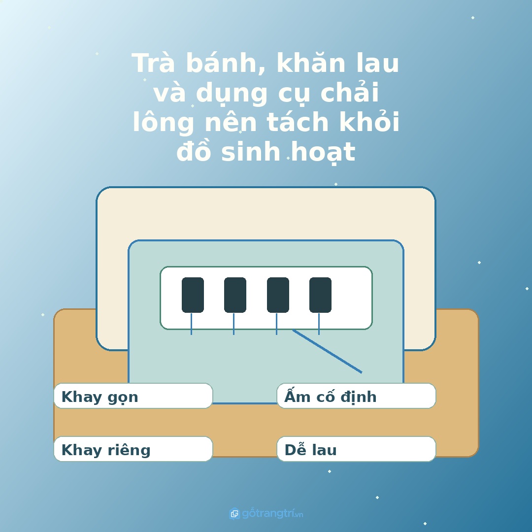 Trà bánh, khăn lau và dụng cụ chải lông nên tách khỏi đồ sinh hoạt