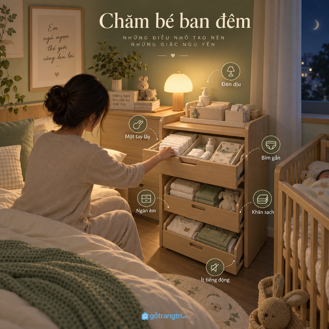 Chăm bé ban đêm cần lấy nhanh ít sáng và ít tiếng động