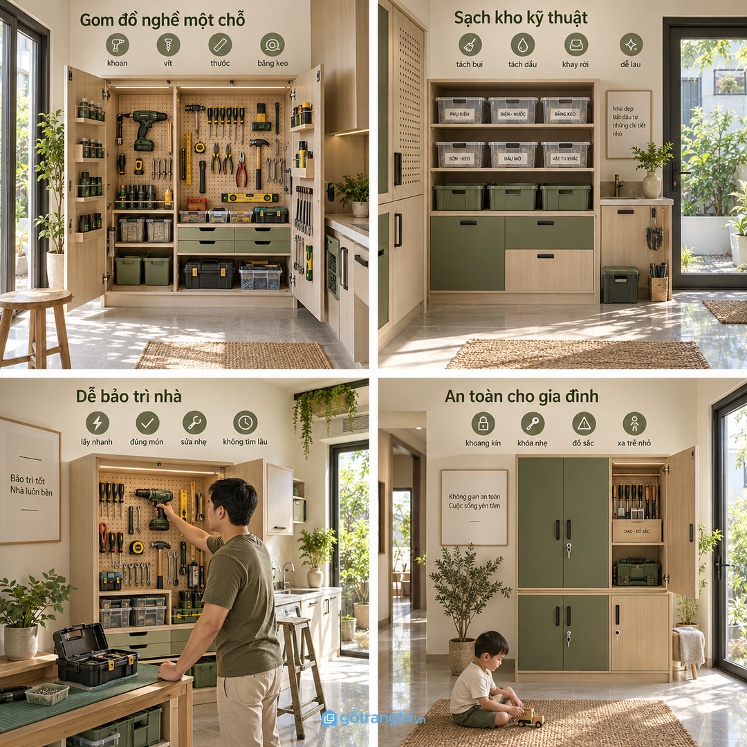 Tách kìm khoan ốc vít khỏi đồ chăm vườn và vật tư hồ cá để dễ lấy hơn