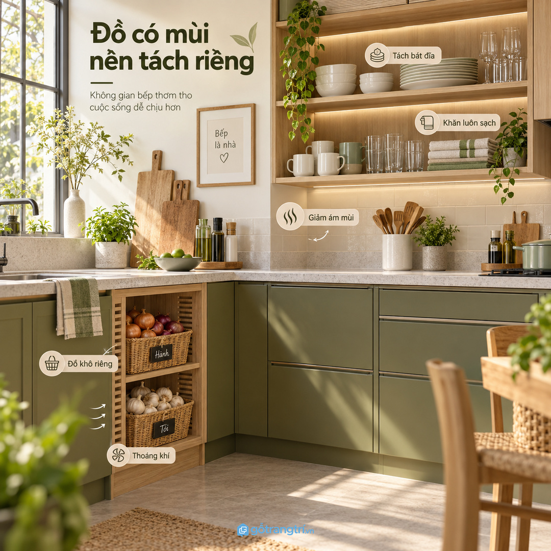 Đồ có mùi nên tách khỏi bát đĩa sạch, khăn và đồ khô