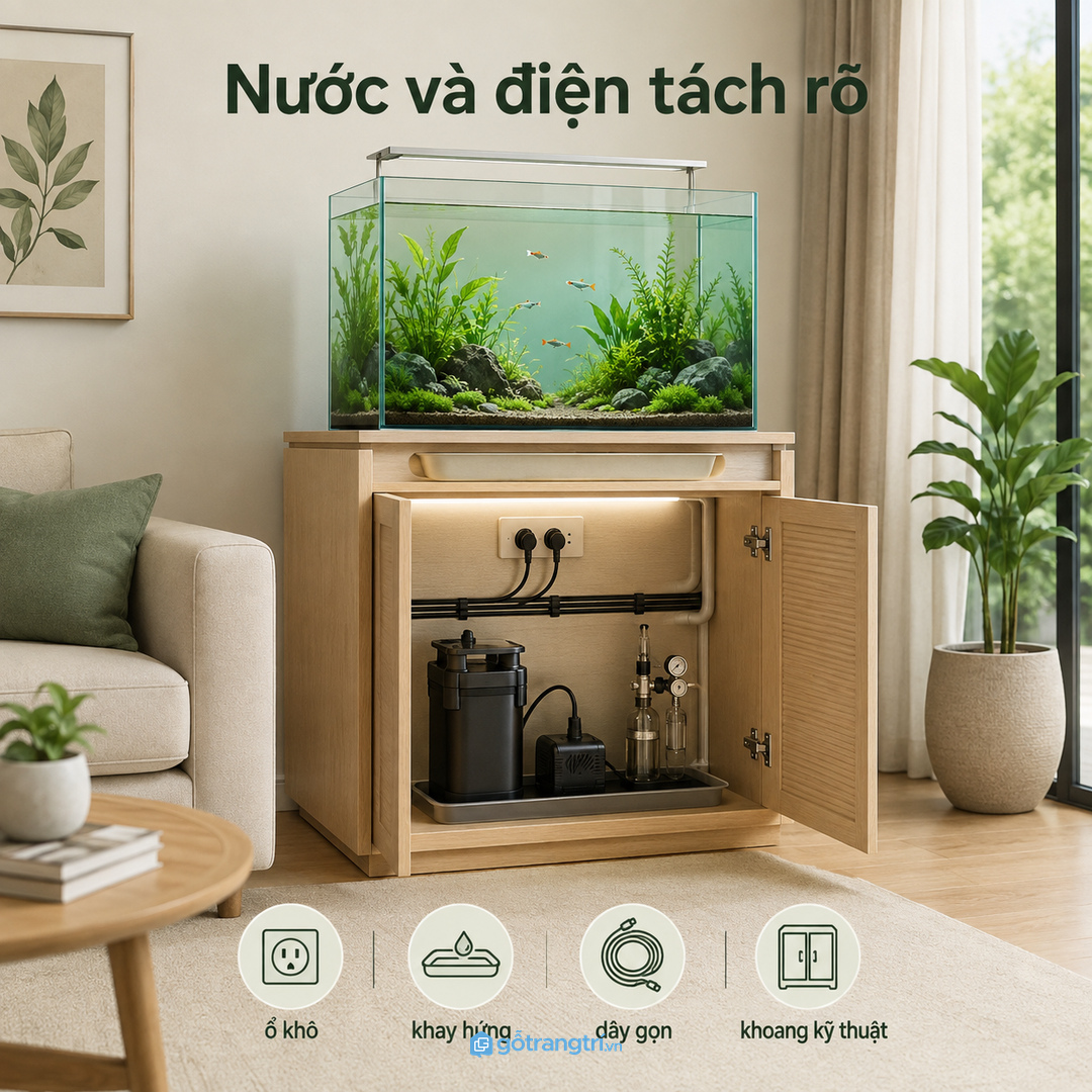 Nước, dây điện và ổ cắm cần được tách rõ để dùng an toàn hơn