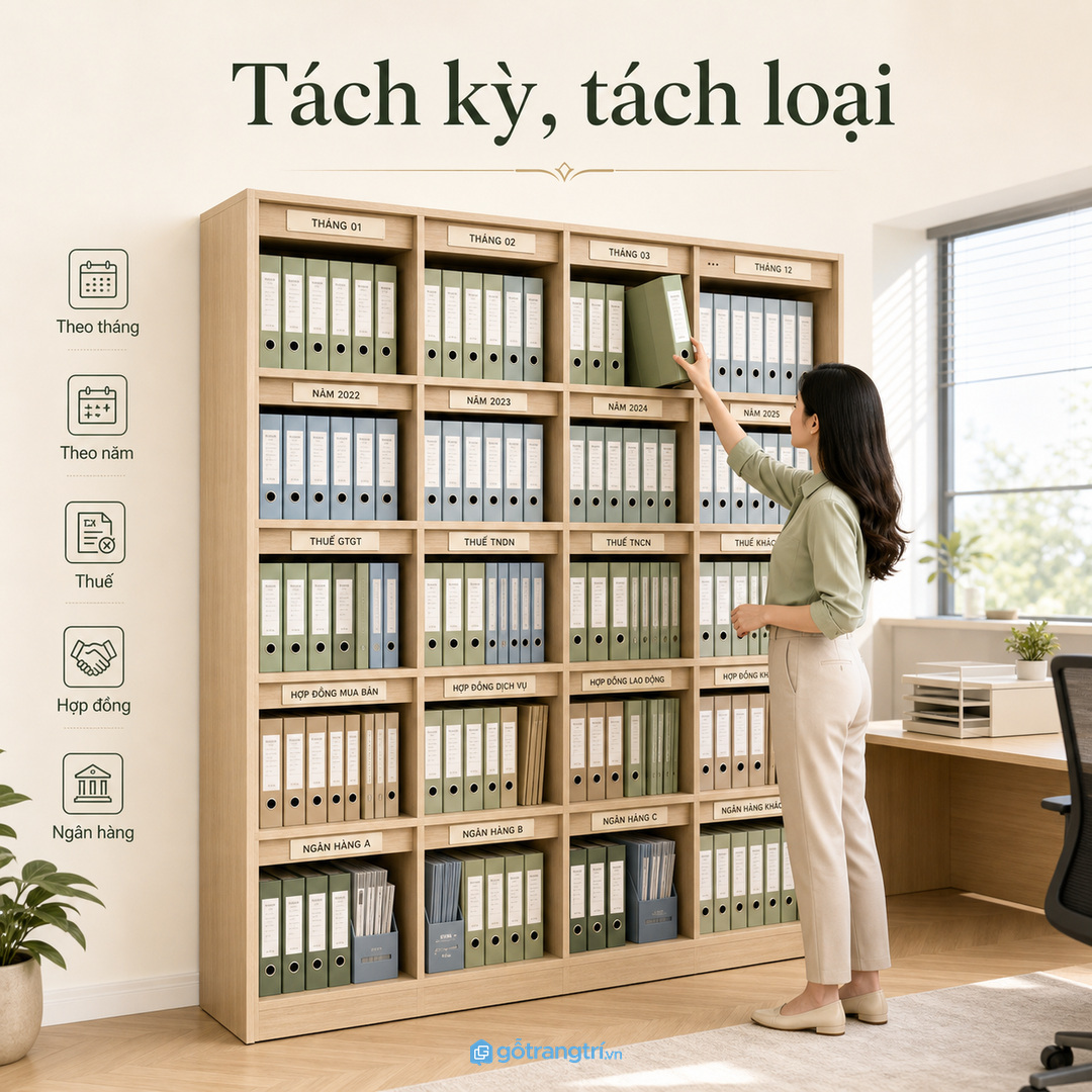 Chứng từ kế toán nên tách theo kỳ, loại hồ sơ và mức độ cần tra cứu